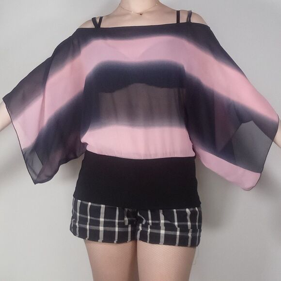 Y2k Vintage Sheer Loose Fitted Off the Shoulder Top - Picture 1 of 13